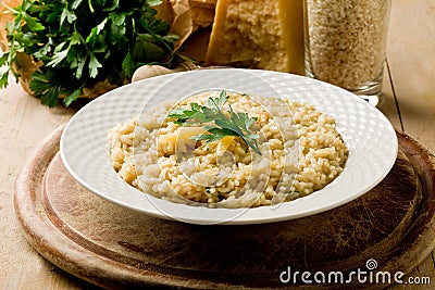 Risotto with Grana Parmesan Cheese Stock Photo