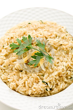 Risotto with Grana Parmesan Cheese Stock Photo