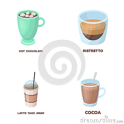 Ristretto, hot chocolate, latte take-away.Different types of coffee set collection icons in cartoon style vector symbol Vector Illustration