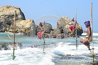 Ritipanna is the Sinhalese term for stilt fishing, Editorial Stock Photo