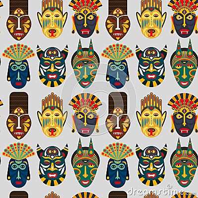 Ritual african tribal masks seamless pattern. Vector Illustration