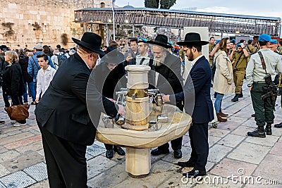 Ritual hand wash in jerusalem Editorial Stock Photo