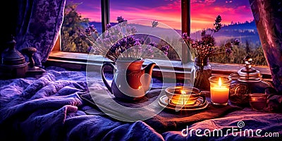 rituals such as herbal tea, lavender-infused pillows, and calming music to promote restful sleep and enhance overall Stock Photo