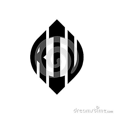 RIU circle letter logo design with circle and ellipse shape. RIU ellipse letters with typographic style. The three initials form a Vector Illustration
