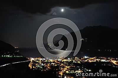 Riva del Garda night and moon Stock Photo