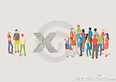 Rivalry against groups of people. Vector Illustration