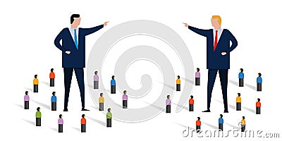 Rivalry polarized confrontation between two leader politician divide the country create polarization Vector Illustration