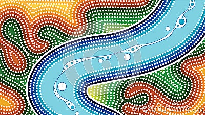 River, Aboriginal art vector background with river, Landscape Vector Illustration