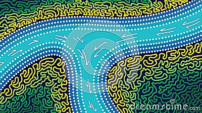 River, Aboriginal art vector background with river, Vector Illustration