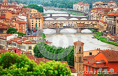 River Arno in Florence with bridge Ponte Vecchio Stock Photo