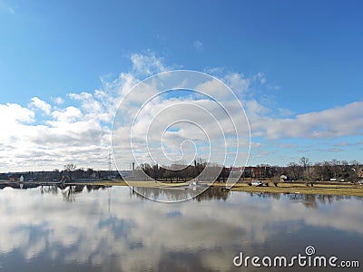 River Atmata and Rusne town Stock Photo