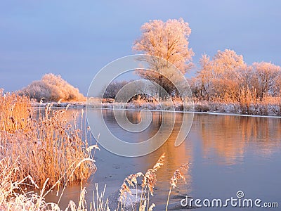 River Aukstumala in sunset colors Lithuania Stock Photo