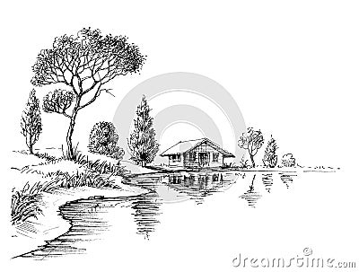 River bank panorama Vector Illustration