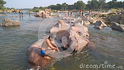 The river picnic spot tample boys bath Editorial Stock Photo