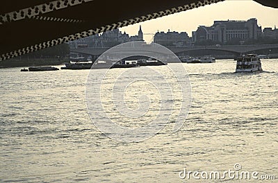 River barges on Thames London UK 2003 Editorial Stock Photo