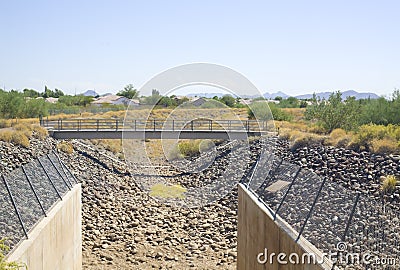 River Bed with Bridge in Arizona Stock Photo