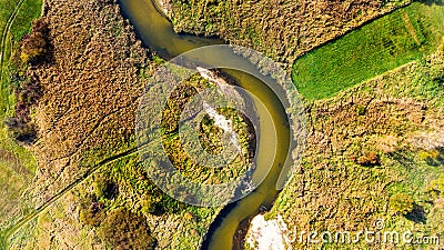 River Bends in Ponidzie Countryside in Poland. top Down Drone View Stock Photo