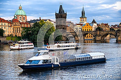 River boat cruise to Charel`s bridge and Vltava Stock Photo