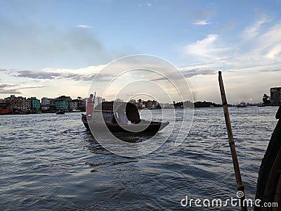 River boat sky water clouds smoke bangladesh Editorial Stock Photo