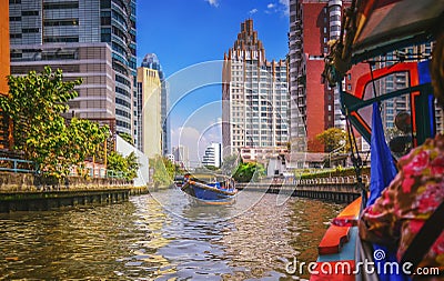 River boat transporting passengers and tourist down Chao Praya river Stock Photo