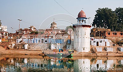 River boats moored to the old indian city ghat Editorial Stock Photo