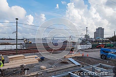 River, bridge and construction site view from the Washington Art Editorial Stock Photo