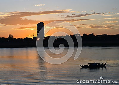 River Cambodia boat beautiful sky Editorial Stock Photo