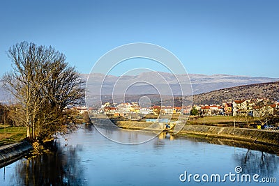 River Cetina and small dalmatian town Trilj, Croatia. Stock Photo