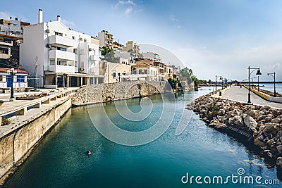 River channel at Sitia town on Crete island, Greece Stock Photo