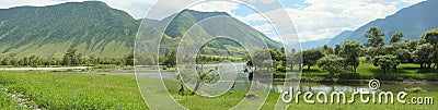 Mountain valley panorama, wild trails, Altai, Russia Stock Photo