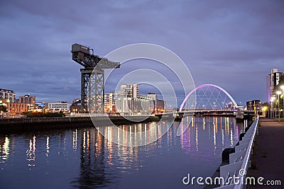 River Clyde, Glasgow, Scotland, UK, September 2013, the historic Finneston Crane and Clyde Arc Bridge Editorial Stock Photo