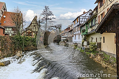 River crossing Kaysesberg in Alsace Stock Photo