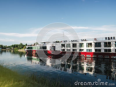 River cruising boat in Strasbourg on warm summer day - MS Sound Editorial Stock Photo