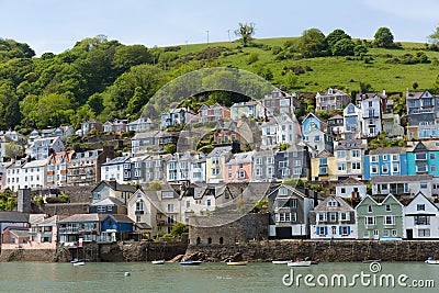 Bayard`s Cove Fort Dartmouth Devon with houses on the hillside in historic English town with the River Dart Stock Photo