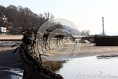 River Elbe with ancient ship wreck Stock Photo