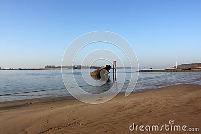 River Elbe with ancient ship wreck Stock Photo