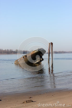 River Elbe with ancient ship wreck Stock Photo