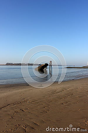 River Elbe with ancient ship wreck Stock Photo