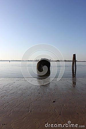 River Elbe with ancient ship wreck Stock Photo