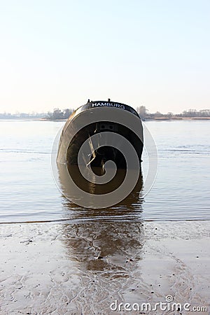 River Elbe with ancient ship wreck Stock Photo