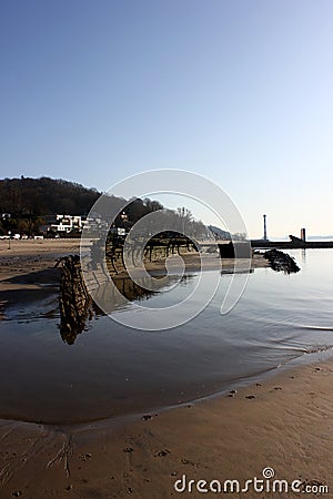 River Elbe with ancient ship wreck Stock Photo