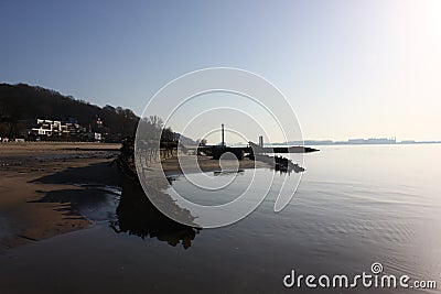 River Elbe with ancient ship wreck Stock Photo