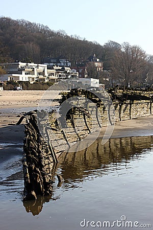 River Elbe with ancient ship wreck Stock Photo