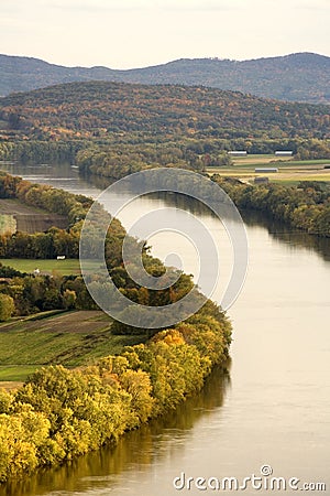 River through Fields Stock Photo