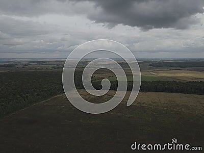 The river flows through the valley. Beautiful landscape. Aerial view. The bend of the river. Panorama. Drone photography Stock Photo