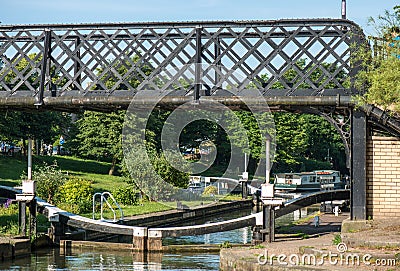 River gates locks and bridge Stock Photo