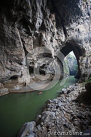 The river in a giant cave Stock Photo