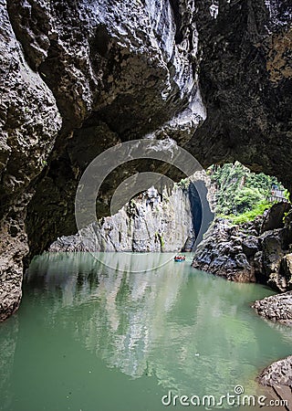 The river in a giant cave Stock Photo