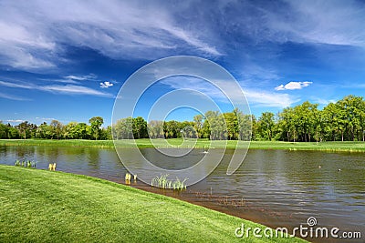 River and green lea in summer day Stock Photo