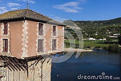 River house on river Tarn in Millau Stock Photo